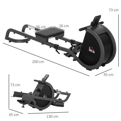 HOMCOM Folding Rowing Machine with 16-Level Adjustable Magnetic Resistance, Aluminium Side Rail, Digital Monitor, Cardio Workout Rower, 130kg Weight Capacity for Home, Gym, Office