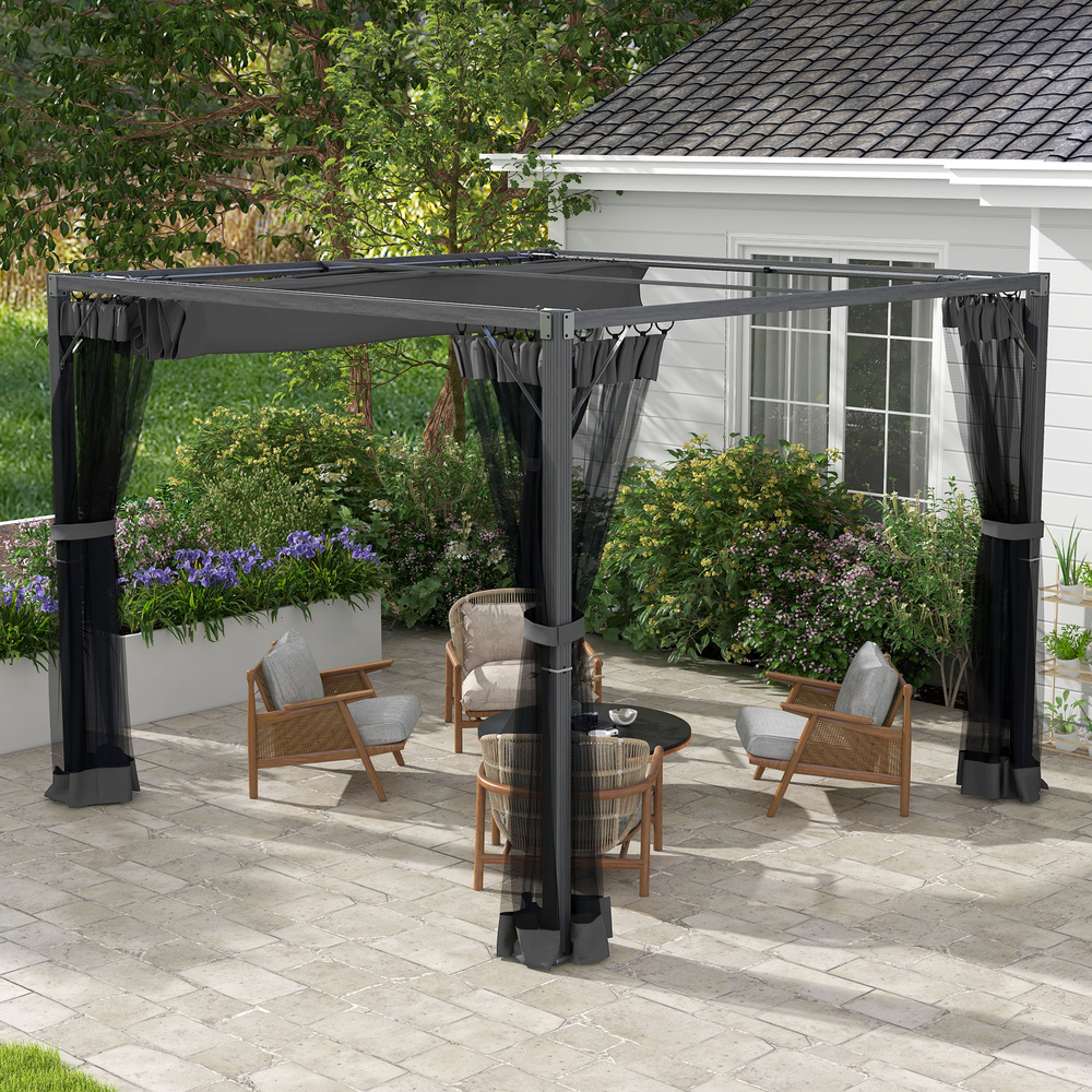 Outsunny 3 x 3m Aluminium Frame Pergola, with Retractable Roof - Dark Grey