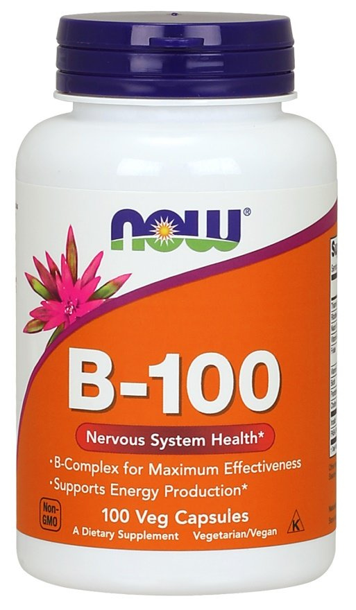Now Foods Vitamin B-100 Complex Wspomaga Układ Nerwowy i Odpornościowy 100 Kapsułek