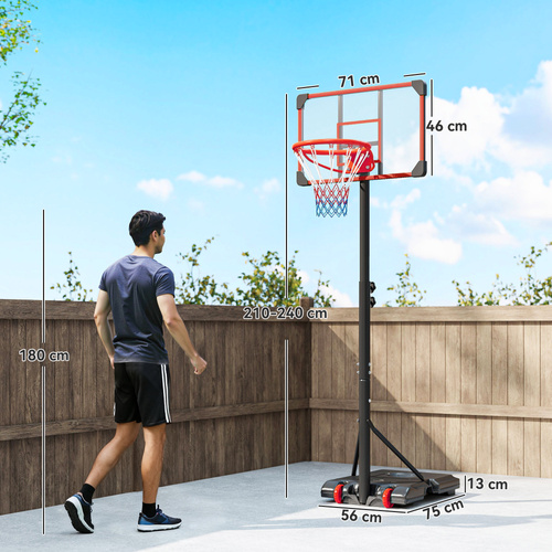 SPORTNOW Height Adjustable Basketball Hoop and Stand with Firm Backboard and Weighted Base, Portable on Wheels, Red