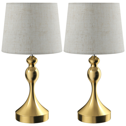HOMCOM Bedside Lamps Set of 2, Modern Table Lamps with 3 Colour Temperatures, USB A+C Charging Ports and Linen Shade for Living Room Bedroom Office, Gold Tone