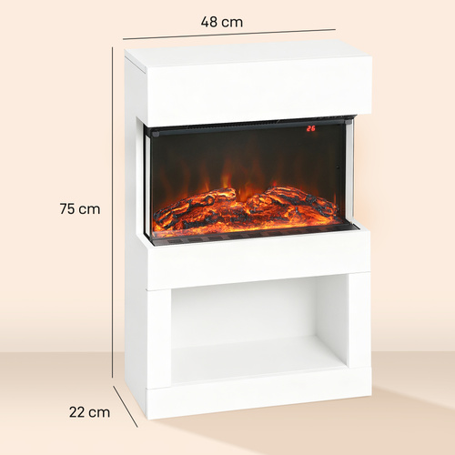 HOMCOM 19" Electric Fireplace with Surround, 3D Flame Effect, 6 Colours & 3 Brightness Levels, 1000W/2000W White Electric Fire and Mantel Reach up to 30㎡ Space with Remote & Timer, 3 Sided View