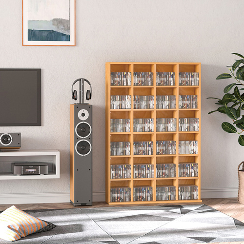 HOMCOM CD Storage Unit with Adjustable Shelves, Suitable for up to 456 CDs, 89 x 130.5 cm, Beech Wood Finish