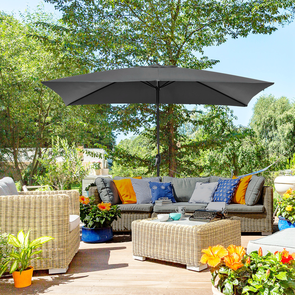 Outsunny 3x2m Patio Parasol Garden Umbrellas Canopy with Aluminium Tilt Crank Rectangular Sun Shade Steel, Black