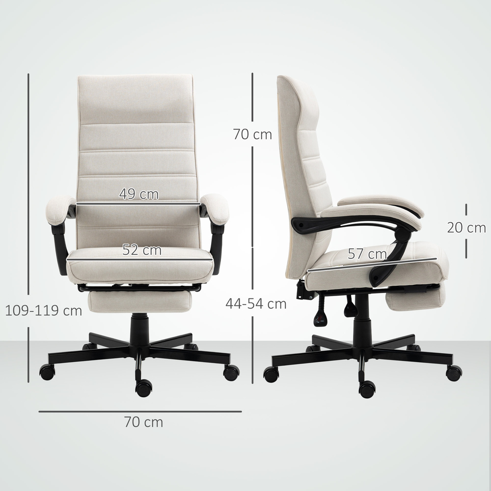 Vinsetto Office Chair, Computer Desk Chair, Fabric Swivel Chair with Adjustable Height and Rolling Wheels for Home Office Work Study, Cream White