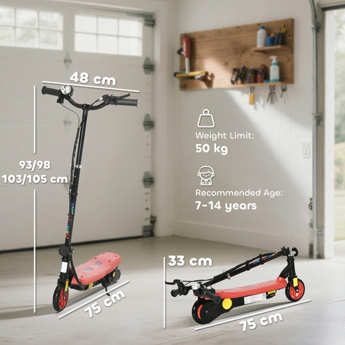HOMCOM Foldable Electric Scooter, with LED Lights, for Ages 7-14 Years, Red