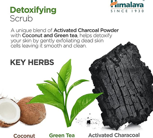 Himalaya Scrub with Activated Charcoal & Green Tea Detoxifying Charcoal Peeling for Normal to Oily Skin 75ml