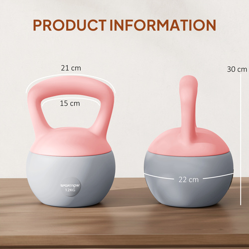 SPORTNOW 12KG Soft Kettlebell, Kettlebell with Non-Slip Handle for Home Gym, Weight Lifting, Strength Training, Pink/Grey