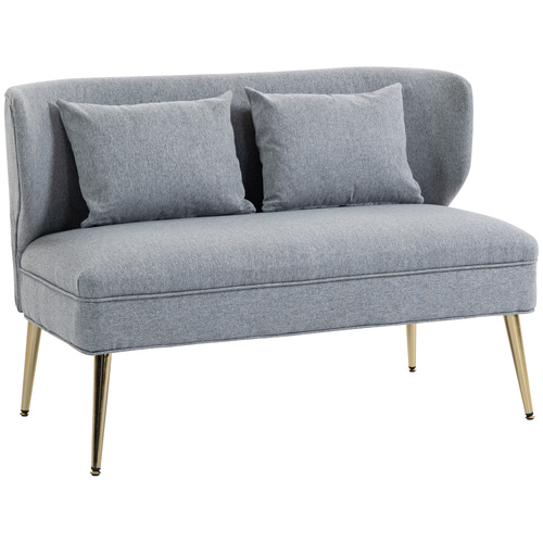 HOMCOM 2 Seater Sofa, Linen-look Fabric Small Sofa with Wing Back, Thick Seat, Metal Legs, Light Grey