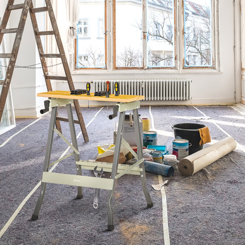 DURHAND 4-in-1 Work Bench, Folding Clamp Table w/ 4 Adjustable Clamping Pegs for DIY Home Garage, Grey