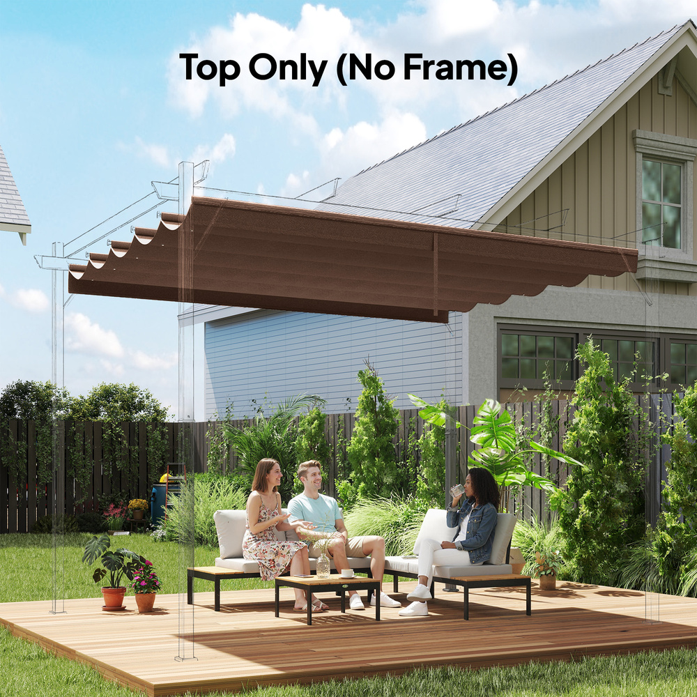 Outsunny Retractable Pergola Cover, 2.55 x 2.5 m Replacement Canopy Fabric for 3 x 3 m Frame, Roof Top Only, Brown