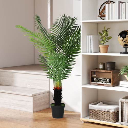 HOMCOM 150cm Artificial Areca Palm Tree with 12 PE Leaves, Decorative Artificial Plant with Plastic Pot and Flocked Soil, Fake Plant for Home Office Decor, Green