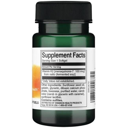 Swanson Vitamin K-2 MK-7 100mcg for Healthy Bones 30 Softgels