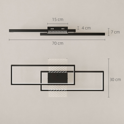 HOMCOM LED Ceiling Light, Modern Dimmable Ceiling Light with Wall Switch & Remote Control, Flush Mount Fixture Lamp with 3000-6000K Colour Temperatures for Living Room, Bedroom, Black