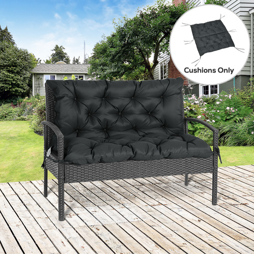 Outsunny 2 Seater Bench Pad, Garden Chair Cushion with Back and Ties for Indoor and Outdoor Use, 98 x 100 cm, Black