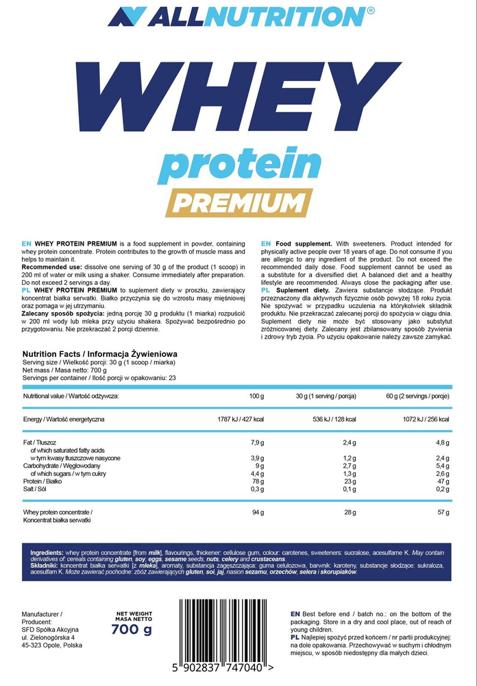 Allnutrition Whey Protein Premium Niebo Waniliowe 700g