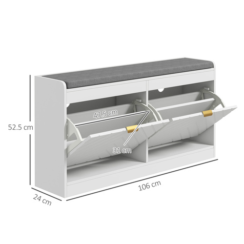 HOMCOM Shoe Storage with Seat, Upholstered Entryway Bench, Shoe Bench with 2 Flip Drawers and 4 Vents for 8 Pairs of Shoes
