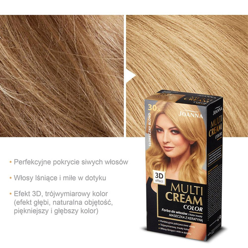 Joanna Multi Cream Trwały Intensywny Kolor Włosów Farba Pielęgnująca  30.5 Słoneczny Blond 60x40x20g