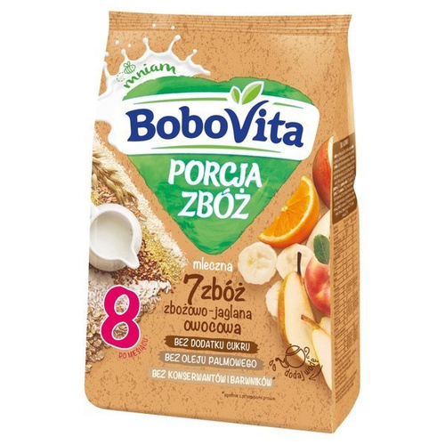 BoboVita Porcja Zbóż Owocowa Kaszka Mleczna 7 Zbóż Zbożowo Jaglana po 8 Miesiącu 210g