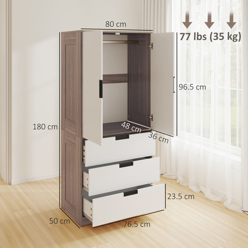 HOMCOM Two Door, Two Drawer Wardrobe - White/Brown