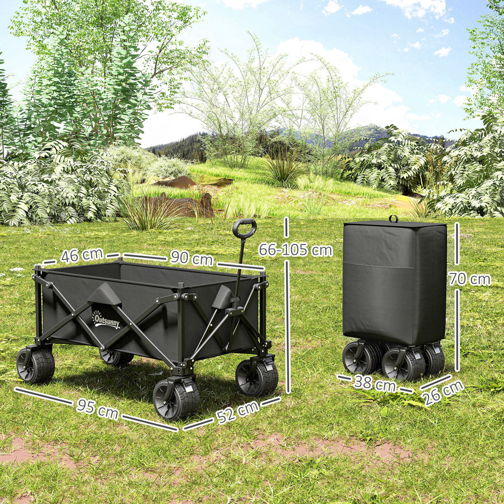 Outsunny Folding Garden Trolley, Outdoor Wagon Cart with Carry Bag, for Beach, Camping, Festival, 120KG Capacity, Black