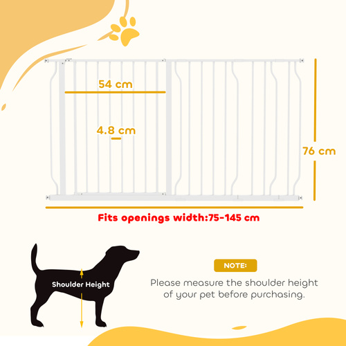PawHut Extra Wide Dog Safety Gate, with Door Pressure, for Doorways, Hallways, Staircases - White