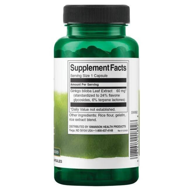 Swanson Ginkgo with Vinpocetine for Memory and Focus 60 Capsules