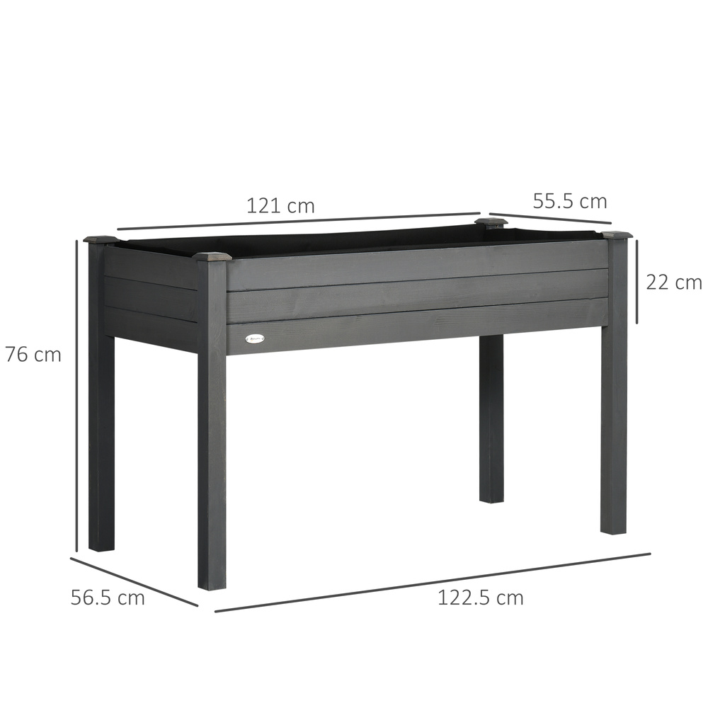 Outsunny Raised Bed for Garden, Wooden Elevated Planter Box with Bed Liner, for Flower Vegetable Herb, Dark Grey