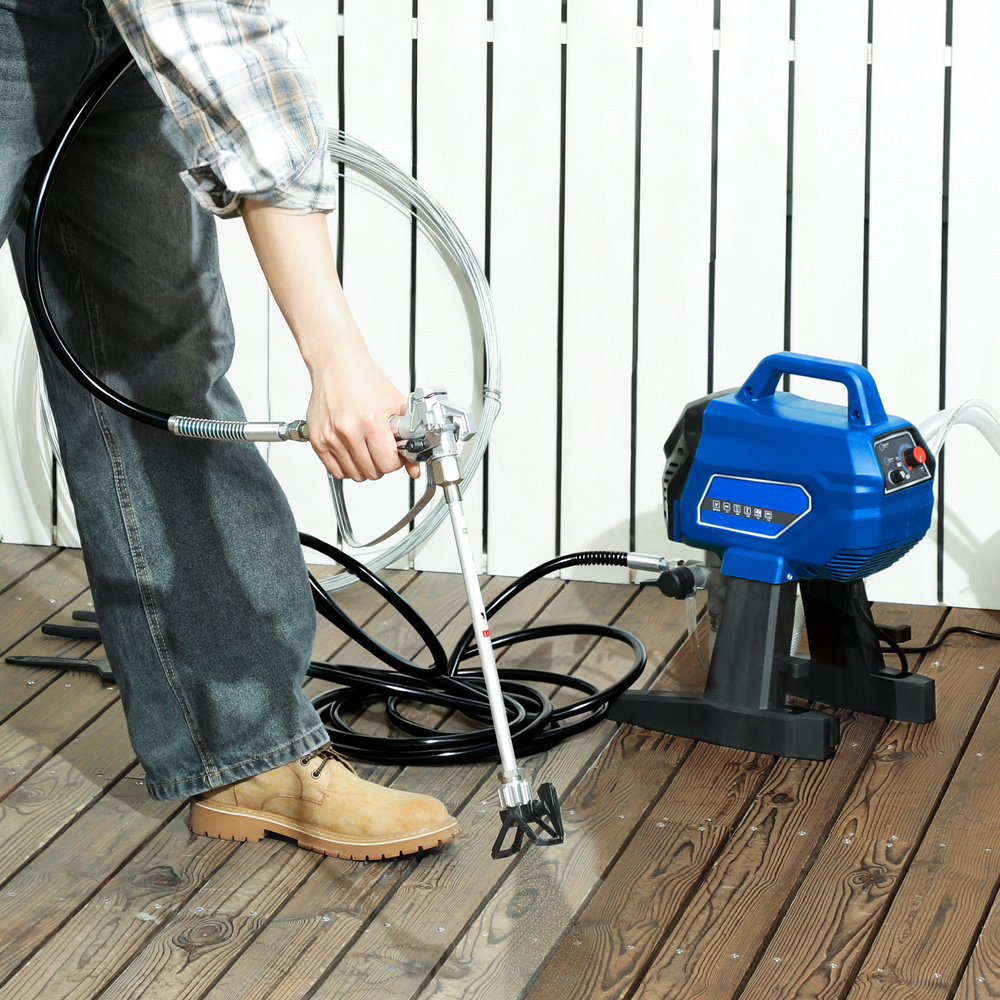 HOMCOM Airless Paint Sprayer, Thinning-Free Electric Paint Spray Gun for Walls, Fences & DIY Projects, 200 Bar High Pressure, 1.5L/min Flow Rate, 7.5m Hose, Indoor & Outdoor Use, Dark Blue