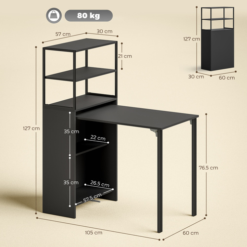 HOMCOM Folding Shelf and Work Table - Black