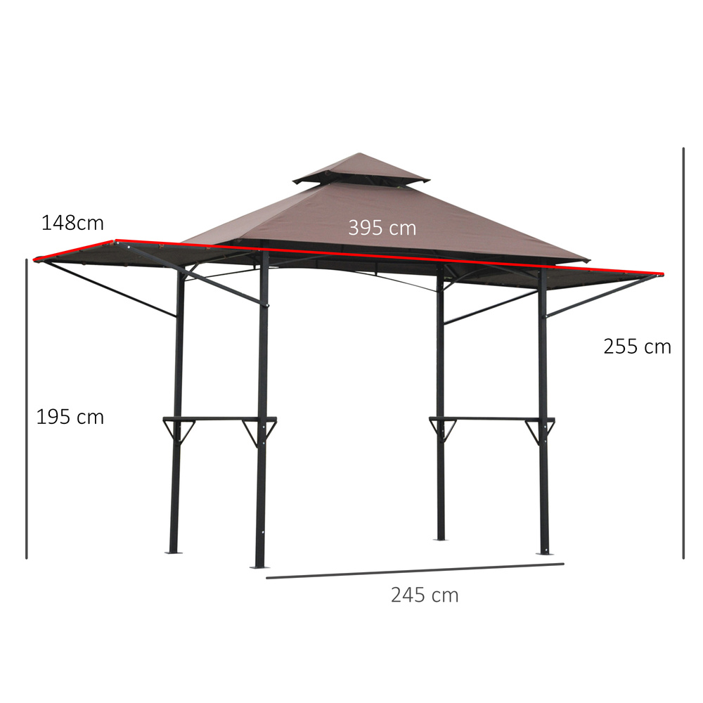 Outsunny 2.4 x 1.5 m (8' x 5') Grill Gazebo Canopy with Extendable Side Awnings, Outdoor BBQ Gazebo Shelter with 2 Side Shelves for Garden, Patio, Barbecue, Picnic, Coffee