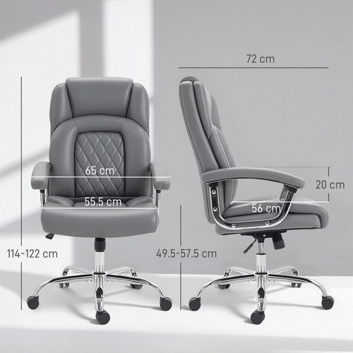 HOMCOM Big and Tall Office Chair 180kg with Spring Cushion, PU Leather - Grey