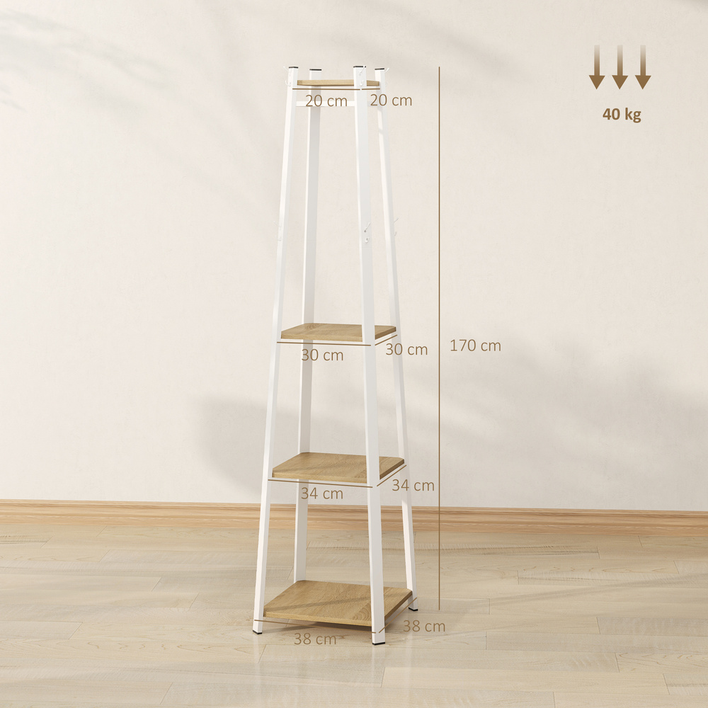 HOMCOM Compact Freestanding Coat Rack - White/Oak