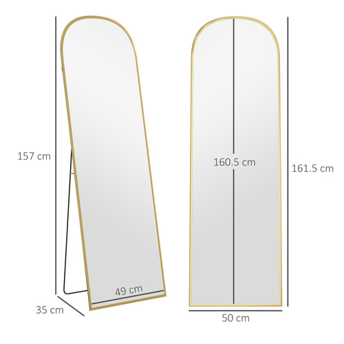 HOMCOM 162cm Aluminium Frame Standing Mirror - Gold