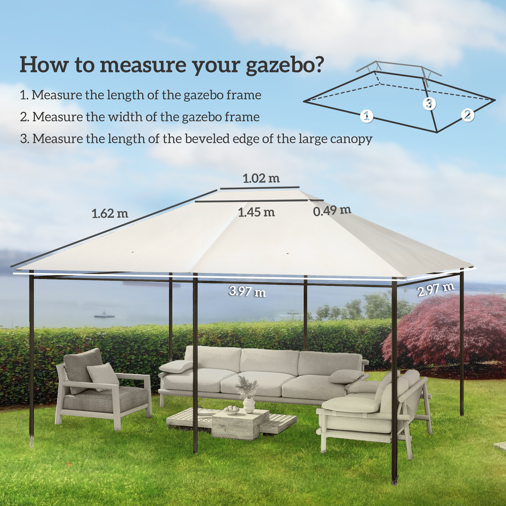 Outsunny 3 x 4m Gazebo Canopy Replacement Cover, Gazebo Roof Replacement (TOP COVER ONLY), Cream White