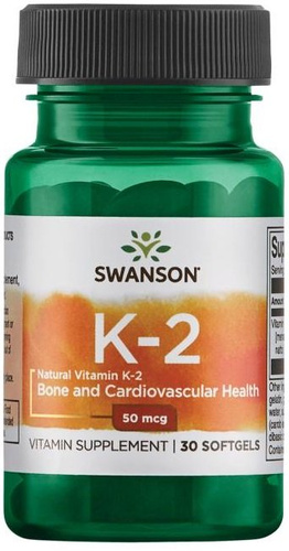Swanson Witamina K-2 50mcg MK-7 dla Zdrowych Kości i Krzepnięcia Krwi 30 Kapsułek
