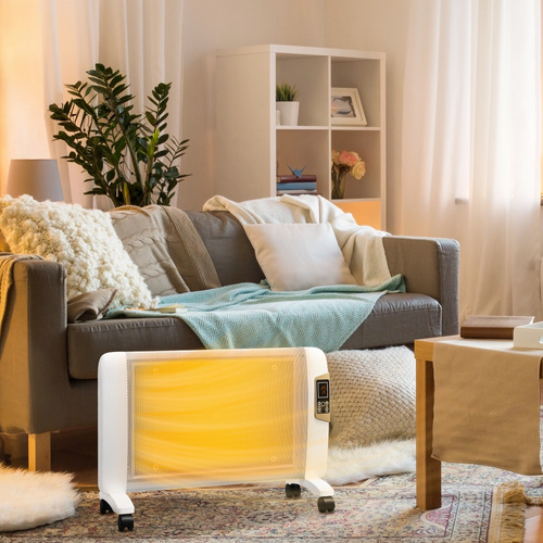 HOMCOM Mica Electric Space Heater, Portable Heater for Home with 2 Heat Settings, Living Room, Study, Garage, Adjustable Temperature 18-30°C, 1000W/2000W, White