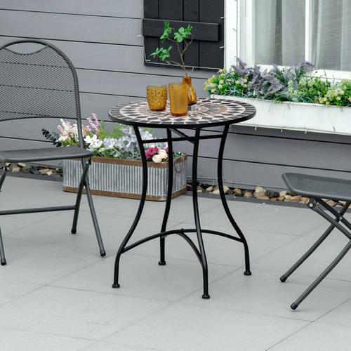 Outsunny Φ60cm Mosaic Outdoor Patio Table - Black