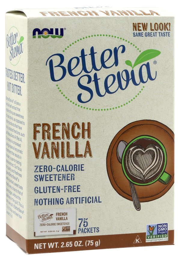 NOW Foods Better Stevia French Vanilla Słodzik w Saszetkach 75 Saszetek