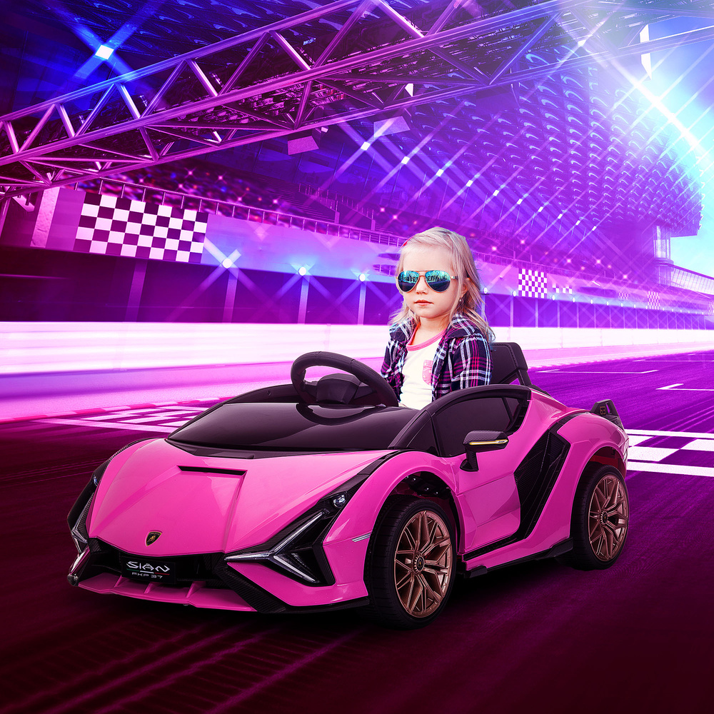 HOMCOM Lamborghini Sian Licensed 12V Electric Car for Kids 2 Motors Toy Car with Remote Control Music Lights MP3 for 3-5 Years Pink