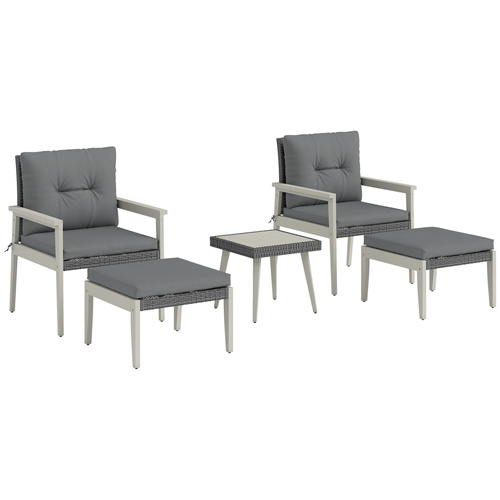 Outsunny Five-Piece Rattan Patio Set, with Wood-Top Table - Grey