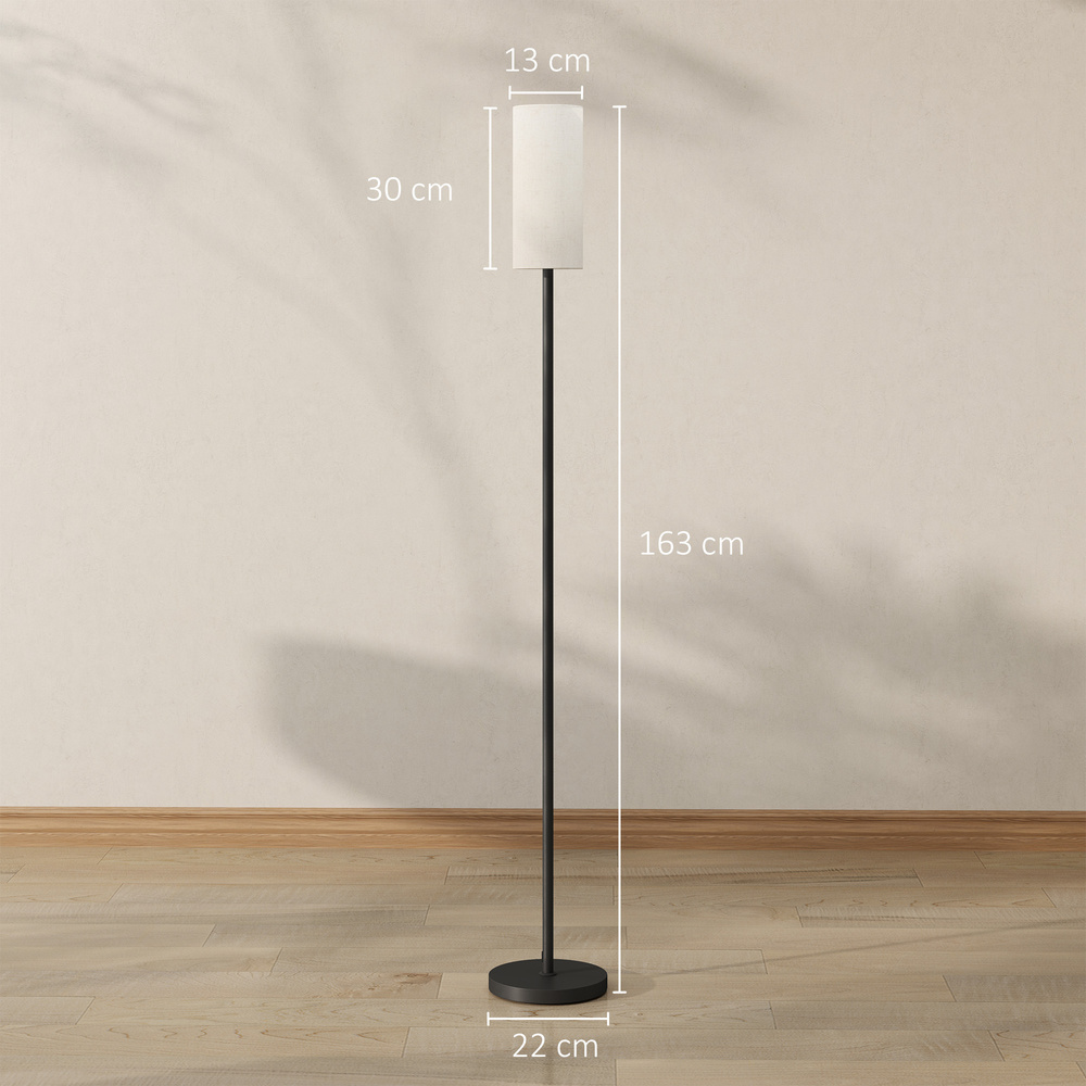 HOMCOM Floor Lamp for Living Room, Modern Standing Lamp with Linen Shade & Foot Switch, Minimalist Tall Pole Lampshade for Bedroom, Office, White