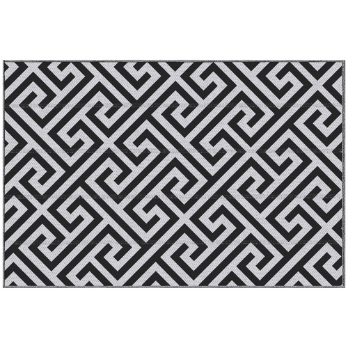 Outsunny Outdoor Rug Reversible Mat Plastic Straw Rug Portable RV Camping Mat for Garden Deck Picnic Indoor, 121 x 182 cm (4 x 6 ft), Black & White