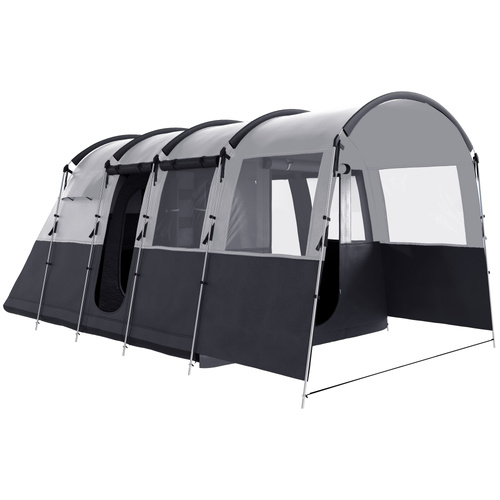 Outsunny 8-Person Camping Tent, Waterproof Family Tent, Tunnel Design, 4 Large Windows, Sleeping Cabins 3000mm Water Column Grey