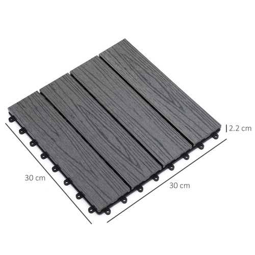 Outsunny WPC Interlocking Decking Tiles, Pack of 11 Interlocking Patio Paving Slabs, 30 x 30 x 2.2 cm, Grey