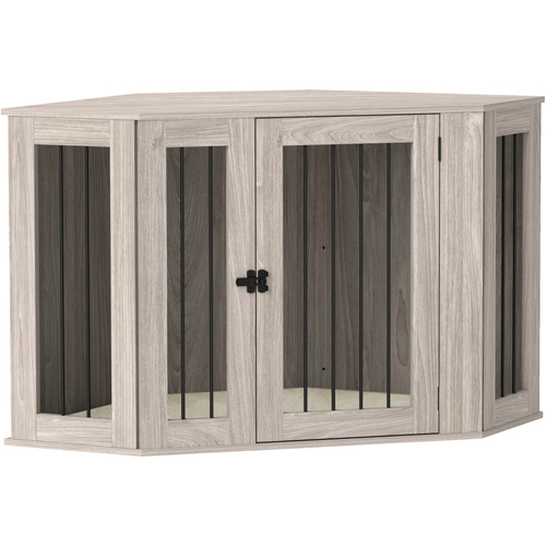 PawHut Dog Crate Furniture Side Table, with Cushion, 122 x 61 x 71cm - Walnut Brown