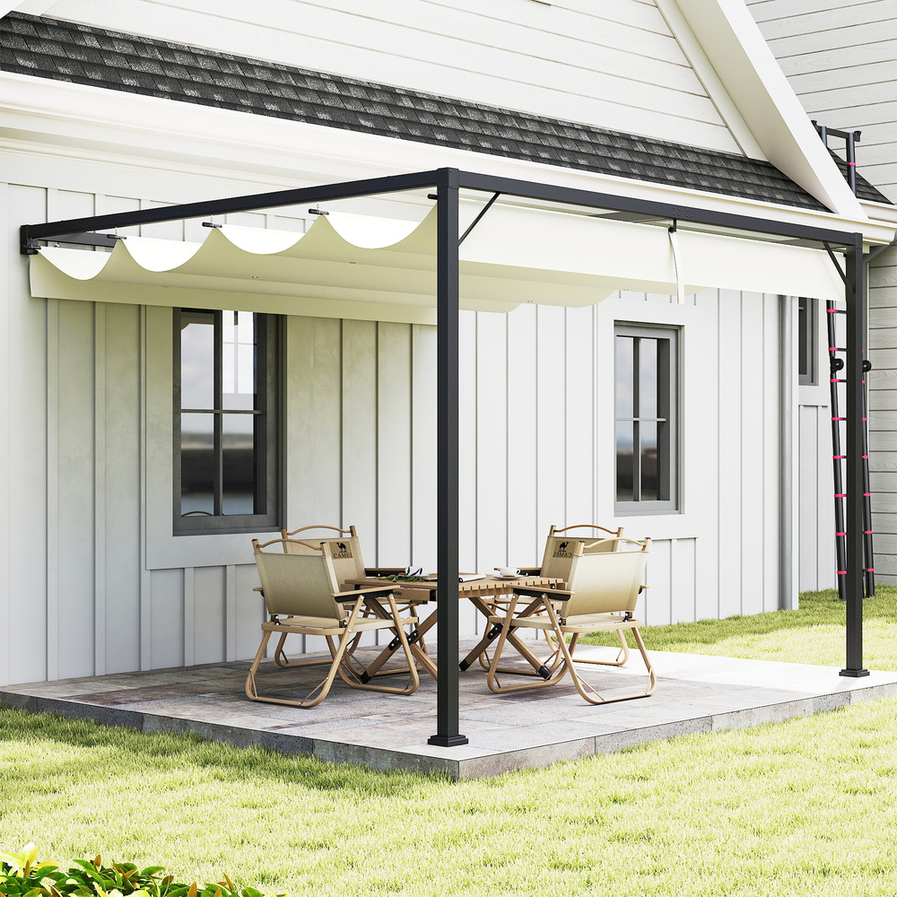 Outsunny 3 x 3 m Pergola, with Sliding Canopy - Cream White