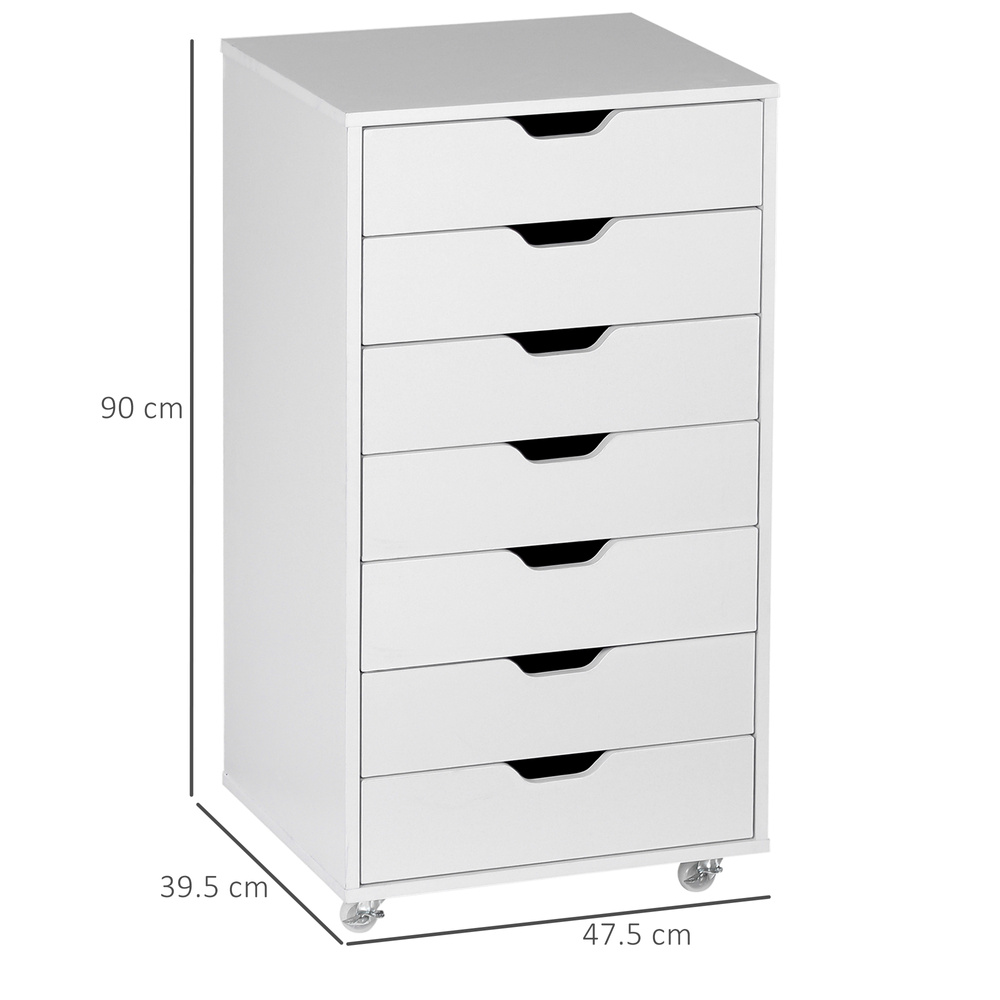 Vinsetto Seven-Drawer Filing Cabinet, with Wheels - White