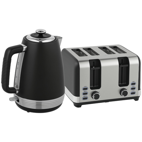 HOMCOM Stainless Steel Panel Kettle and Toaster Set - Black