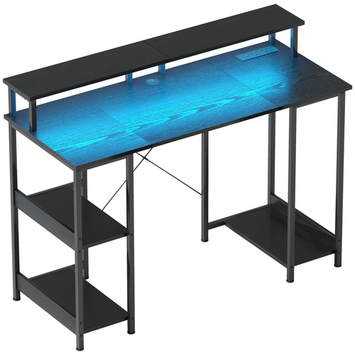 HOMCOM LED Computer Desk, with Power Outlets and Shelves - Black